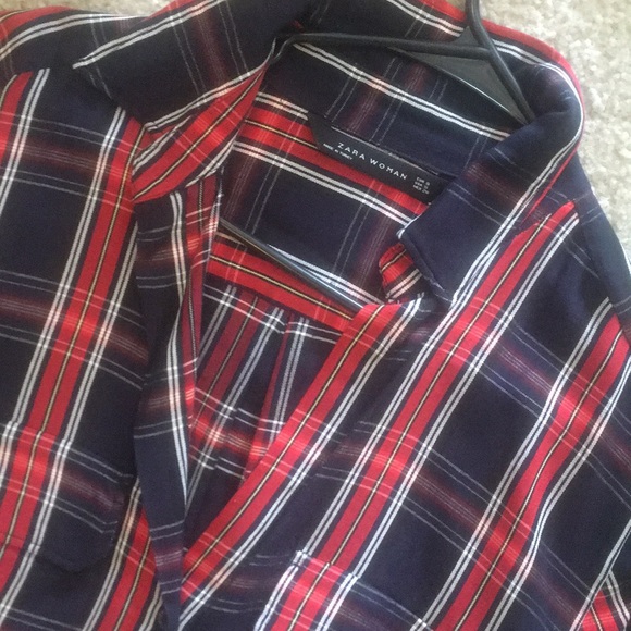 ZARA blouse shirt size s nice silky material plaid - Picture 9 of 14